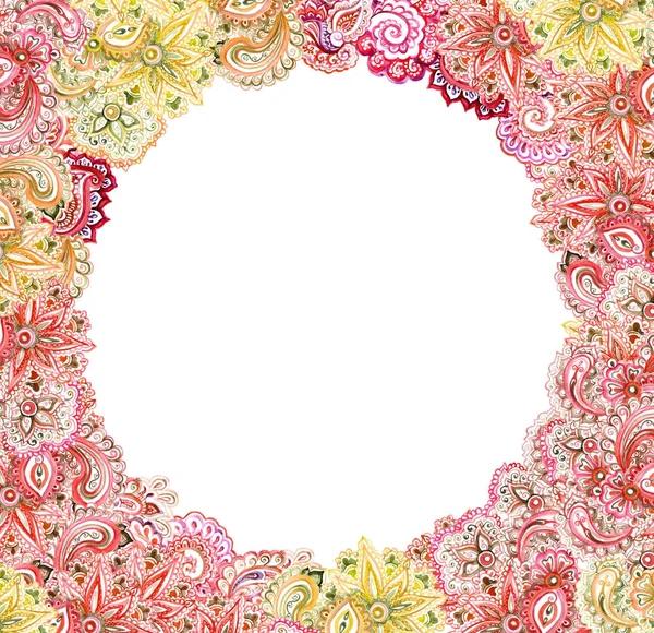 La tarjeta decorativa - el ornamento vintage otoñal. Marco de círculo adornado con diseño de acuarela —  Fotos de Stock