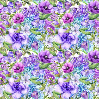 Çiçek duvar kağıdı - süsleme için iç tasarım boho tarzında. Seamless modeli. Suluboya