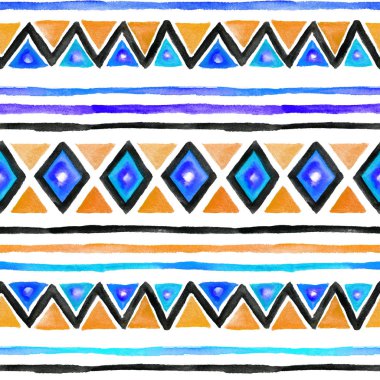 Kabile desen. Sorunsuz arka plan - vintage boho etnik tasarım. Suluboya