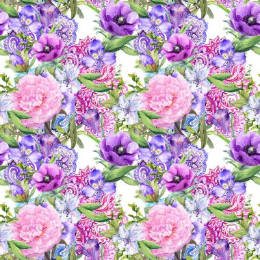 Çiçek arka plan dekor boho tarzı ile. Seamless modeli. Suluboya