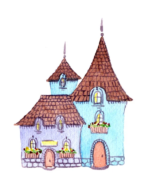 Fantezi evi. Çizim su renk — Stok fotoğraf