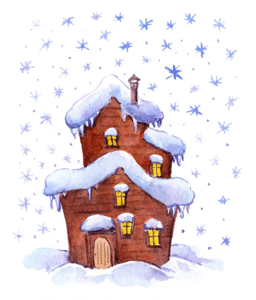 Winter fantasy house. Water color