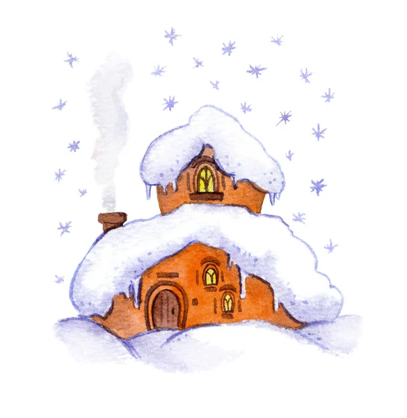 Vinter fantasi hus. Akvarell — Stockfoto