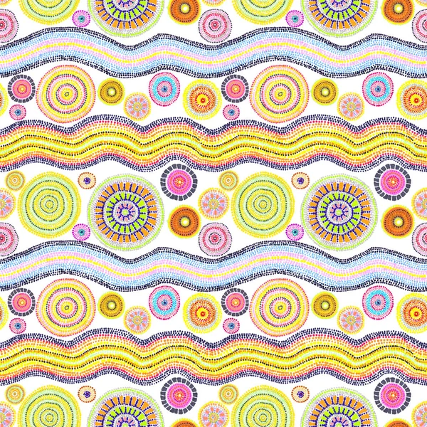 Australian design with dots - circles and waves. Seamless pattern