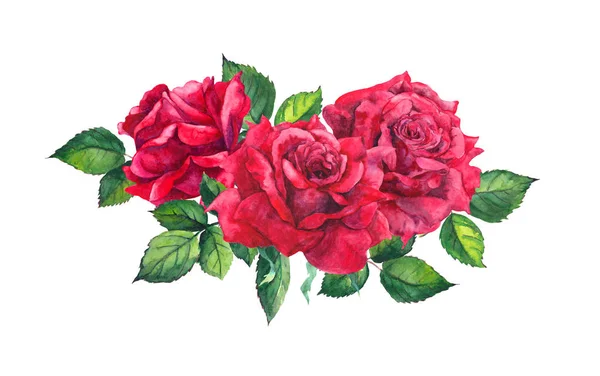 Rote Rosen Strauß. isolierte Aquarell-Illustration — Stockfoto