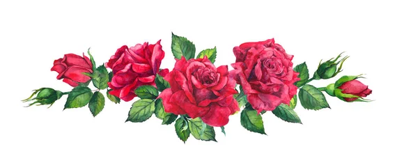 Ramo de rosas rojas. Ilustración de acuarela aislada — Foto de Stock
