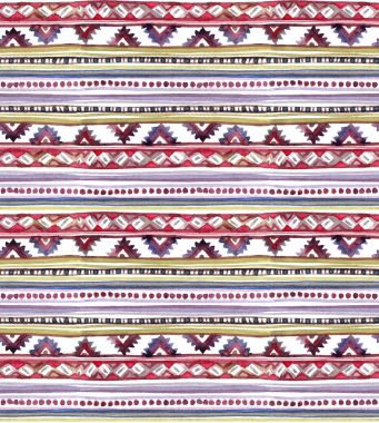 American tribal design. Seamless background - tribal pattern. Hand painted watercolor clipart