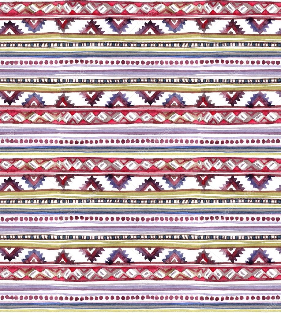 American tribal design. Seamless background - tribal pattern. Hand painted watercolor