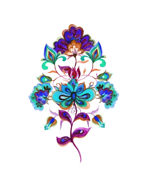 Eastern european fairy flowers. Watercolor floral pattern of folk art ornament — Stock Photo, Image