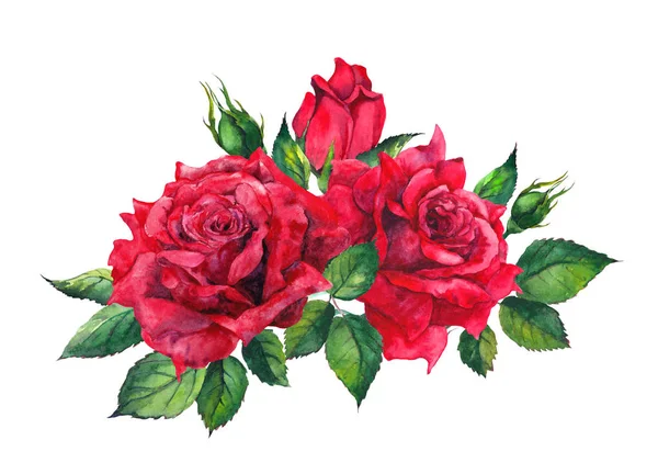 Bouquet de roses rouges. Illustration aquarelle isolée — Photo