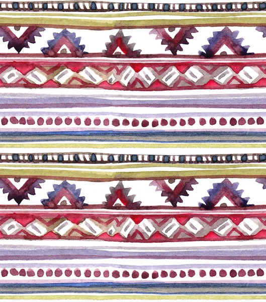 Diseño tribal americano. Fondo sin costuras - patrón tribal. Acuarela pintada a mano — Foto de Stock