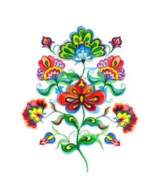 Slav Halk sanat çiçek. Suluboya peri motif - Doğu Avrupa el çiçek süsleme hazırlanmış.