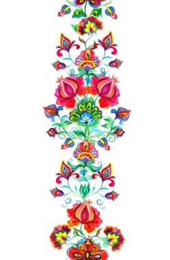 Doğu Avrupa dekorasyonu - etnik çiçekler ile sorunsuz çiçek sınır. Suluboya afiş