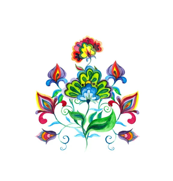 민족적인 꽃-동부 유럽의 꽃 디자인입니다. 민속 예술 꽃 수채화 기발한 주제 — 스톡 사진