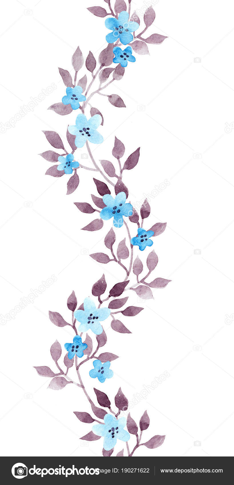 Seamless floral stripe border - hand painted watercolor cute flowers