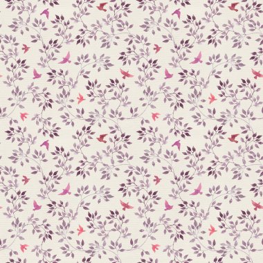 El ile Seamless davranışıydı modeli boyalı yaprakları ve şirin kuş. Suluboya çiçek tasarım