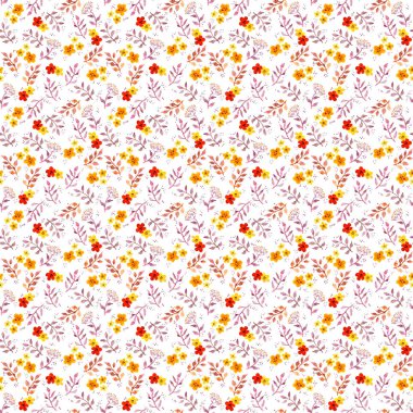 Sorunsuz fantezi çiçek arka plan - kafe çiçekler. Suluboya çizimi boyalı