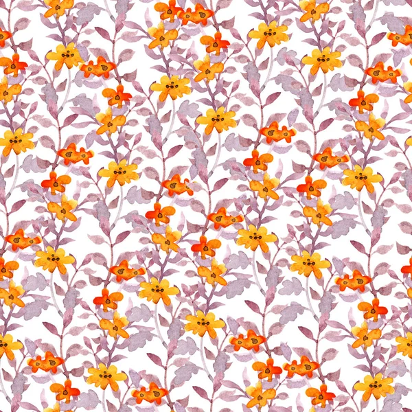 Seamless cute floral pattern. Vintage pretty flowers and leaves. Watercolor