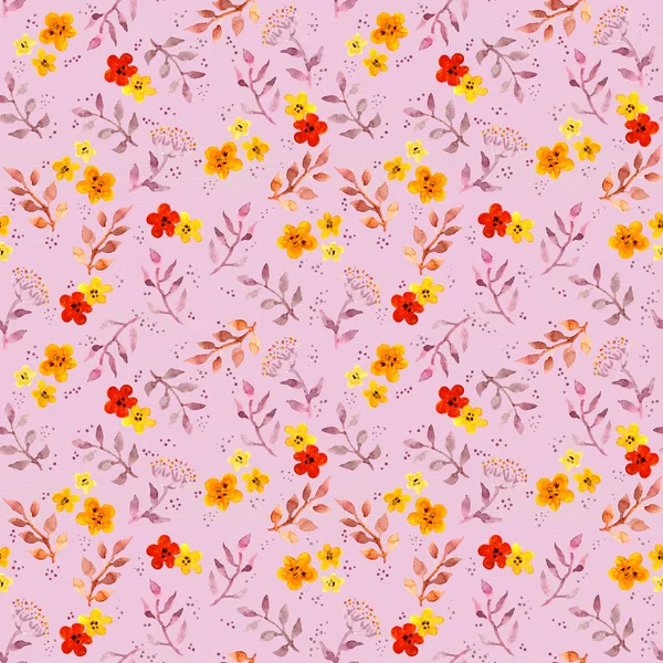 Απρόσκοπτη χαριτωμένα floral μοτίβο με ditsy αφελής λουλούδια, φύλλα. Υδατογραφία που ζωγραφίστηκε τέχνης — Φωτογραφία Αρχείου