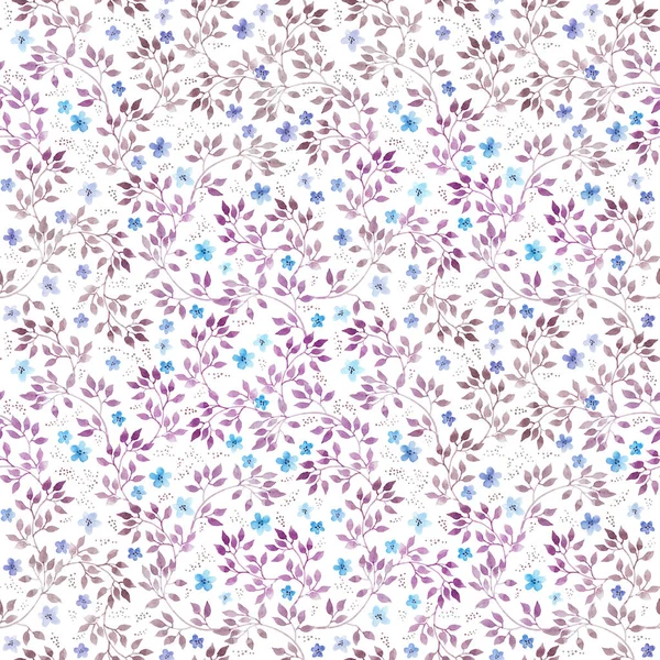 Cute ditsy flowers, leaves. Seamless floral pattern. Hand drawn watercolor — Stock Photo, Image