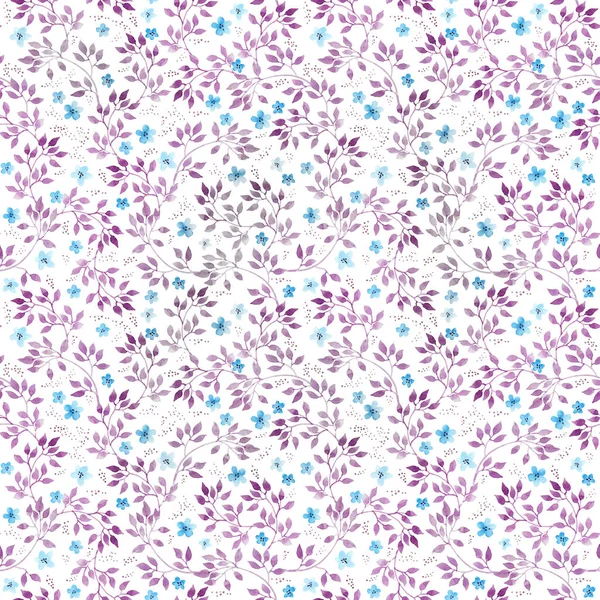 Cute naive flowers, leaves. Seamless ditsy floral pattern. Hand drawn watercolor — Stock Photo, Image