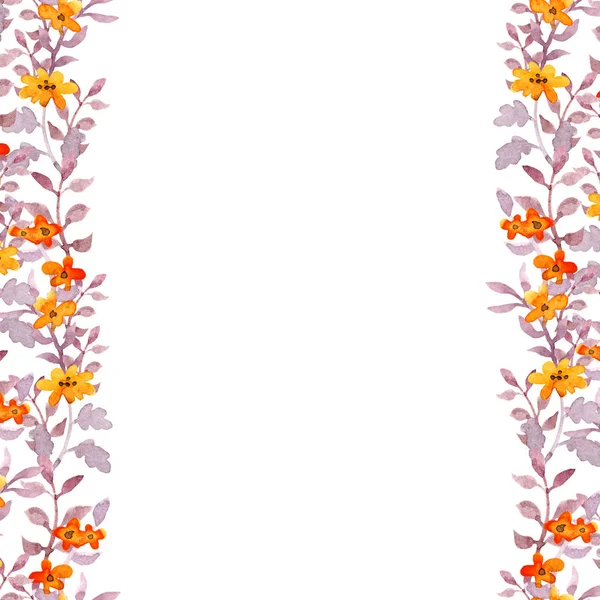 Retro sömlös blommig gränsen stripe. Vintage söta blommor, blad. Akvarell — Stockfoto
