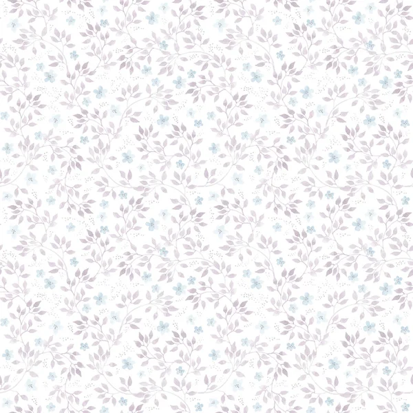 Cute ditsy flowers, leaves. Pastel light seamless floral pattern. Muted watercolor — Stock Photo, Image