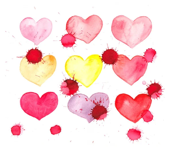 Aquarela pintada corações caídos - cartão de dia dos namorados — Fotografia de Stock