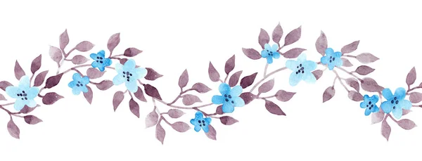 Seamless banner line with vintage hand painted watercolor leaves. Repeated pattern. — 스톡 사진