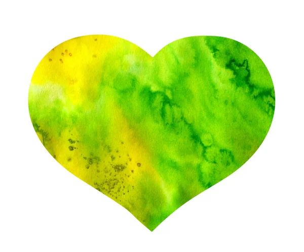 Watercolor hand painted green heart shape for ecology design. — Stockfoto