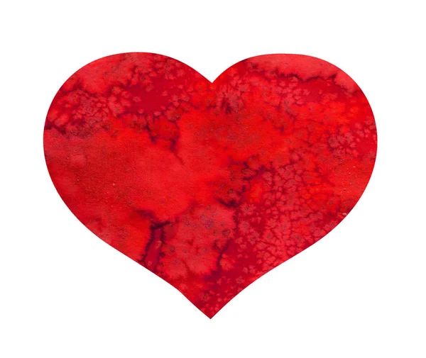 Akvarel ručně malované červené srdce tvar pro Valentýna. Vodní šplouchání, tahy štětcem — Stock fotografie