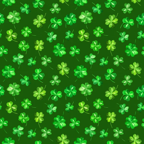 Trefoil leaves, four leaf clover. Repeating background. Watercolor for saint Patrick day