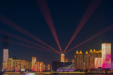 Wuhan Yangtze River and city night and light show scenery clipart