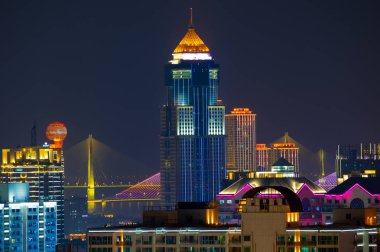 Wuhan Yangtze River and city night and light show scenery clipart