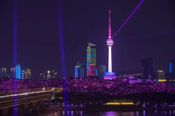 Wuhan Guishan Tower Νύχτα Και Φως Τοπίο Δείχνουν — Φωτογραφία Αρχείου