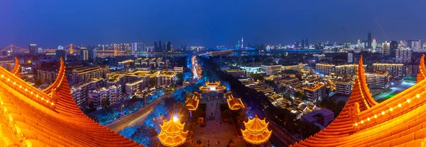 Wuhan Żółty Żuraw Tower Park Noc Dekoracje Pokaz Światła — Zdjęcie stockowe