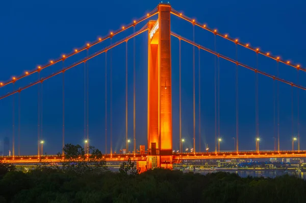 Wuhan Yingwuzhou Yangtze River Bridge Zonsondergang Nacht Landschap — Stockfoto