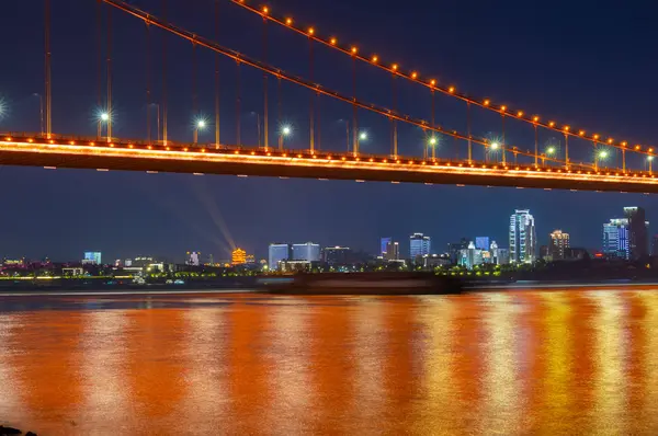 Wuhan Yingwuzhou Yangtze River Bridge Sunset Night Scenery — Stock Photo, Image