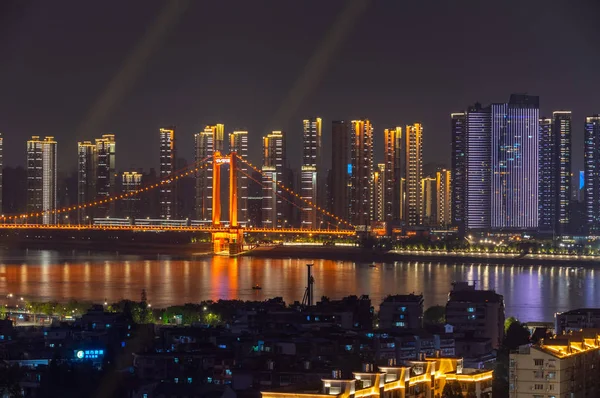 Wuhan Yingwuzhou Yangtze River Bridge Solnedgång Och Natt Landskap — Stockfoto