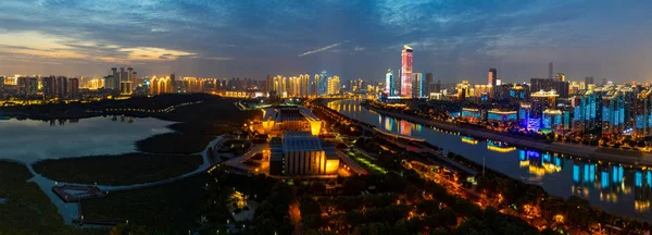 Fiume Wuhan Yangtze Notte Città Spettacolo Luce Scenario — Foto Stock