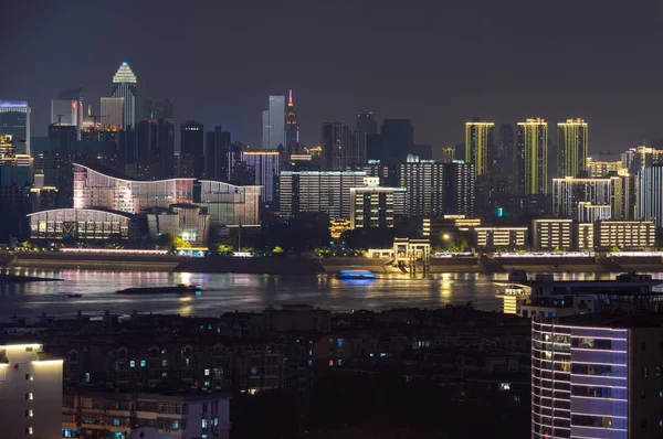 Wuhan Yangtze Rio Cidade Noite Luz Mostrar Paisagem — Fotografia de Stock