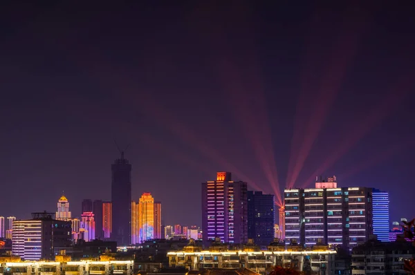 Wuhan Yangtze Fluss Und Stadt Nacht Und Licht Show Landschaft — Stockfoto