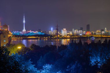 Wuhan Yangtze River and city night scenery clipart