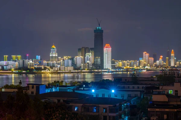 Wuhan Yangtze Rivier Stad Nachts Landschap — Stockfoto