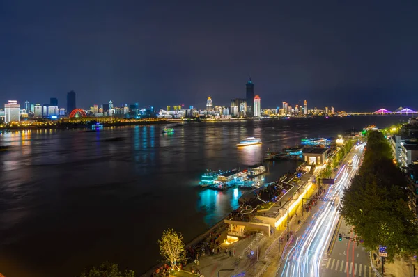 Wuhan Yangtze Folyó Városi Éjszakai Táj — Stock Fotó