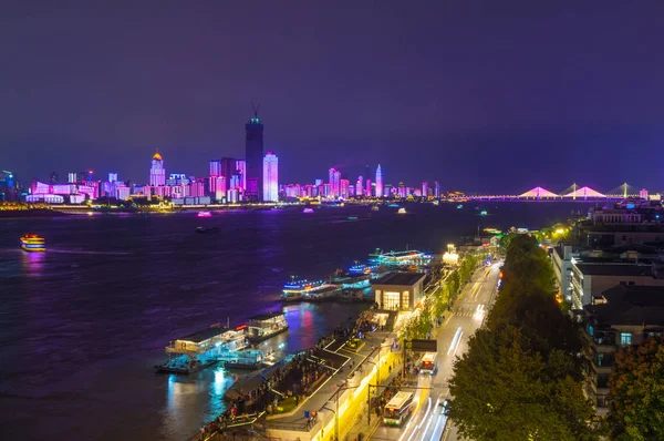 Wuhan Yangtze Rivier Stad Nachts Landschap — Stockfoto