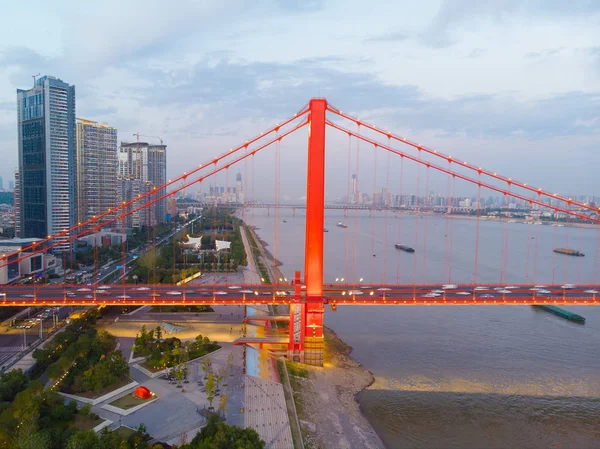 Wuhan City Solnedgång Och Natt Flygfotografering Landskap Sommaren — Stockfoto