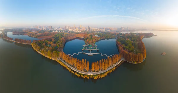 Paisaje Fotografía Aérea Zona Escénica Tingtao East Lake Wuhan Hubei —  Fotos de Stock