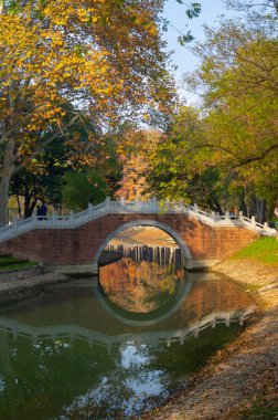Jiefang Park 'ın sonbahar manzarası, Wuhan, Hubei, Çin