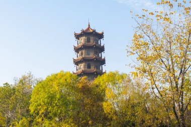 Jiefang Park 'ın sonbahar manzarası, Wuhan, Hubei, Çin